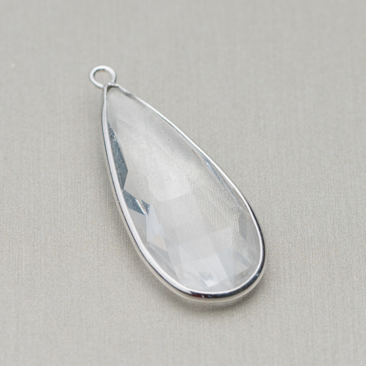 Pendentif Pendentif En Argent 925 Avec Cristaux De Zircone Goutte 15x37mm 2pcs Plaqué Rhodium Blanc