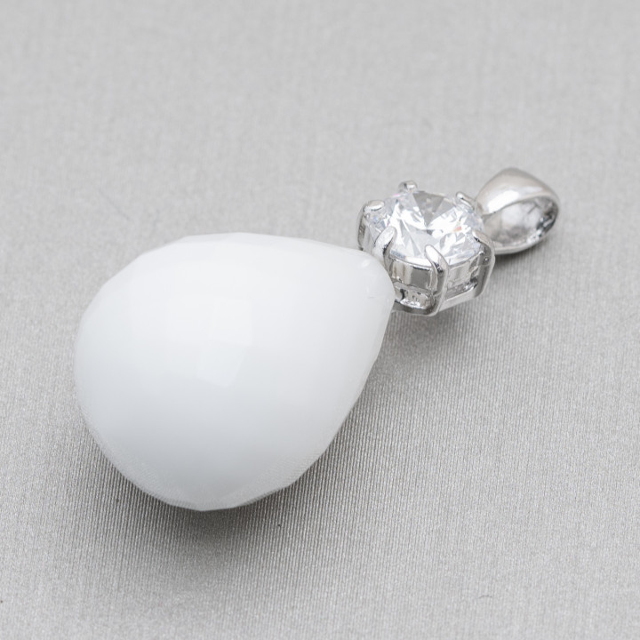 Ασημένιο μενταγιόν 925 με ανοιχτόχρωμο σημείο και σταγόνα λευκό αχάτη 14x30mm