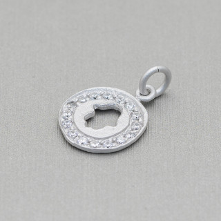 Pendentif Médaille Argent Massif 925 Gravée Main De Fatima Et Zircons 14x20mm 4pcs