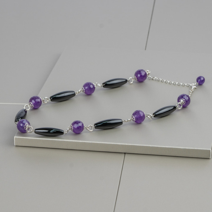 Collier Argent 925 : Élégance et Charme avec Onyx et Jade Violet