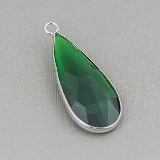 Component Connector Set with Drop Crystals 14x35mm with 1 Ring 10pcs Green Rhodium Plated