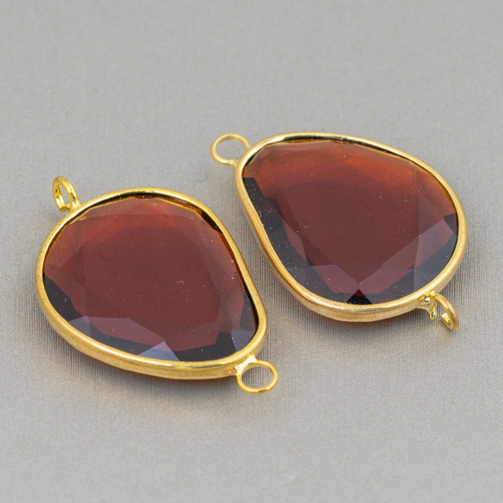 Ensemble de connecteurs de composants de cristaux de mangue irréguliers 20x25mm avec 2 anneaux 10pcs marron et or