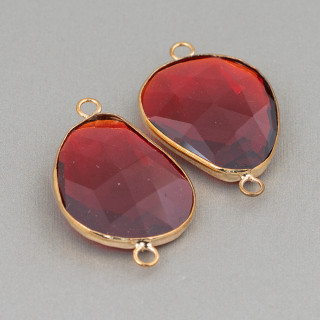 Component Connector Embedded with Irregular Mango Crystals 20x25mm with 2 Rings 10pcs Red and Golden