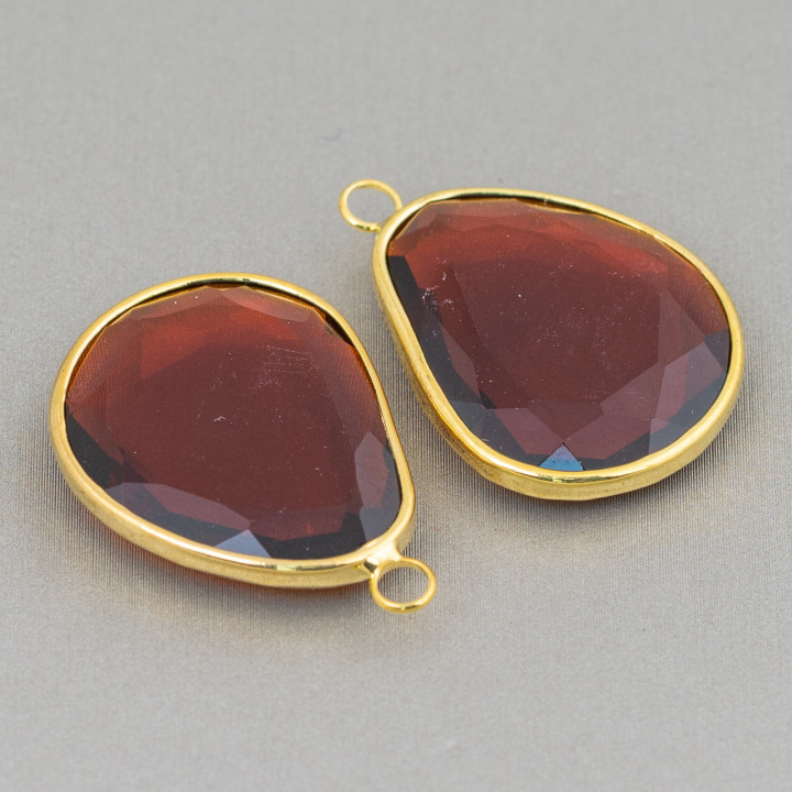 Component Connector Embedded with Irregular Mango Crystals 20x25mm with 1 Ring 10pcs Golden Brown