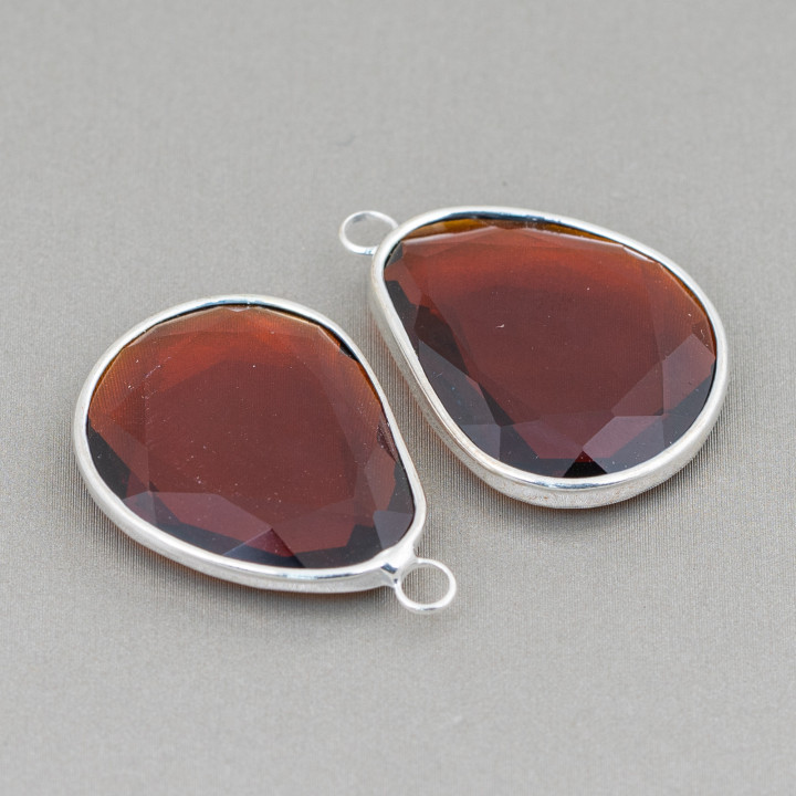 Component Connector Embedded with Irregular Mango Crystals 20x25mm with 1 Ring 10pcs Rhodium Plated Brown