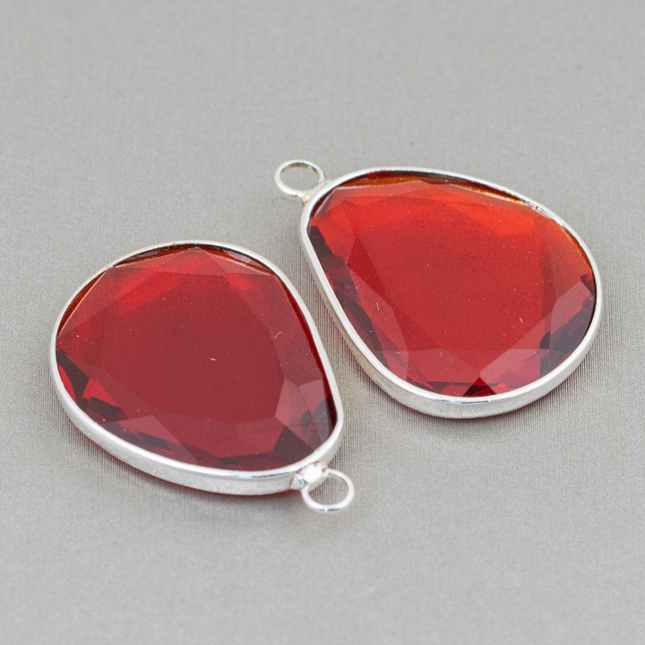 Ensemble de connecteurs de composants de cristaux de mangue irréguliers 20x25mm avec 1 anneau 10pcs rhodium rouge