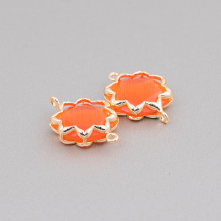 Cat Eye Brass Component Connector Morning Star 16mm 8pcs Deep Orange