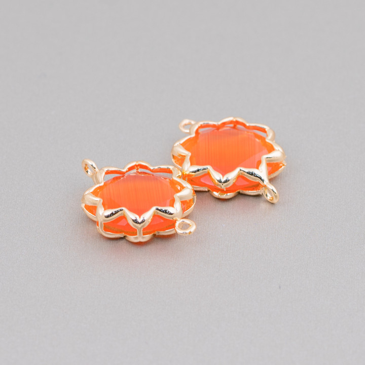 Conector de componente de latón ojo de gato Estrella de la mañana 16 mm 8 piezas Naranja profundo