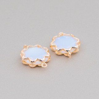 Brass Component Connector with Cat's Eye Morning Star 16mm 8pcs Opal White