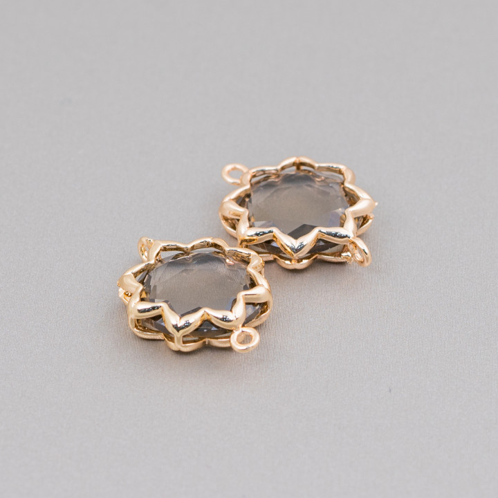 Cat Eye Brass Component Connector Morning Star 16mm 8pcs Smoky