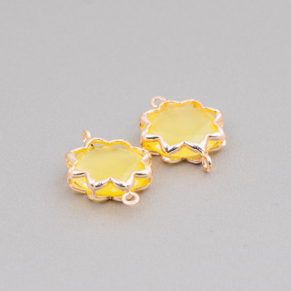 Brass Component Connector with Cat's Eye Morning Star 16mm 8pcs Yellow