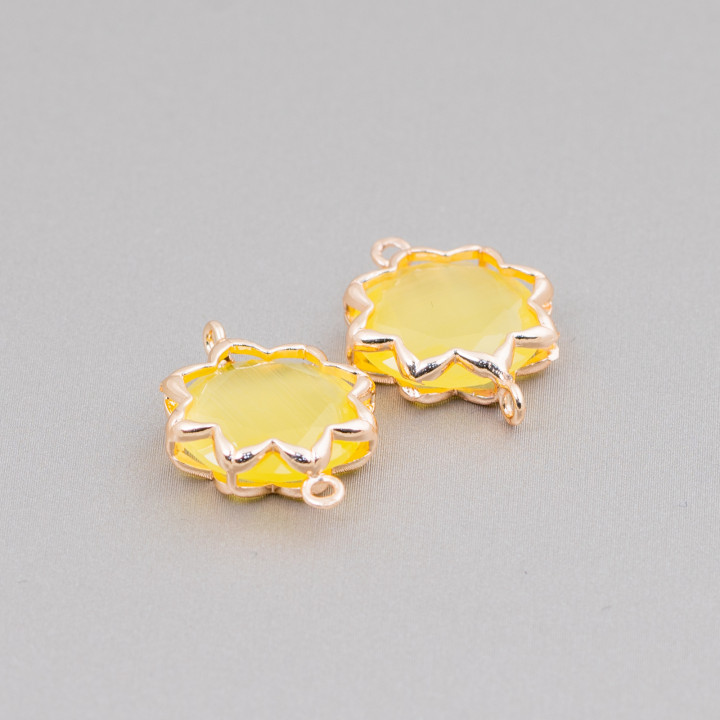 Cat Eye Laiton Composant Connecteur Morning Star 16mm 8pcs Jaune
