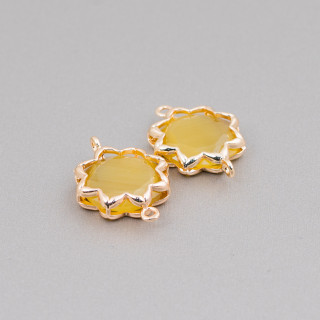 Brass Component Connector with Cat's Eye Morning Star 16mm 8pcs Light Brown