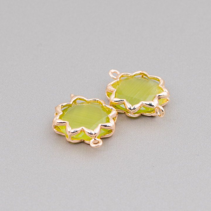 Connettore Componente Di Ottone Con Occhio Di Gatto Stella Del Mattino 16mm 8pz Verde Acido