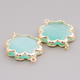 Brass Component Connector With Cat's Eye Morning Star 25mm 4pcs Water