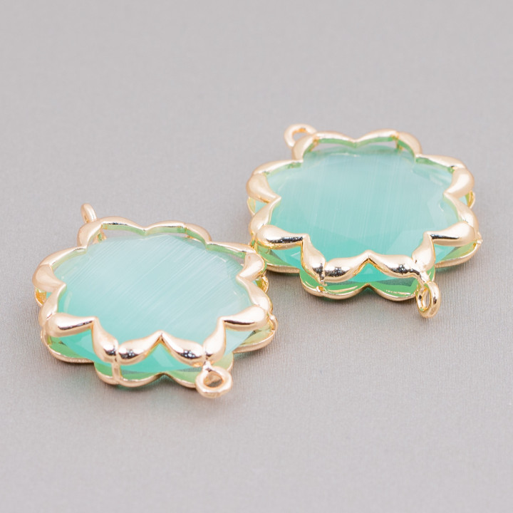 Brass Component Connector With Cat's Eye Morning Star 25mm 4pcs Water