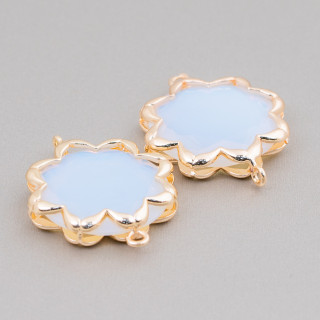 Brass Component Connector with Cat's Eye Morning Star 25mm 4pcs Opal White