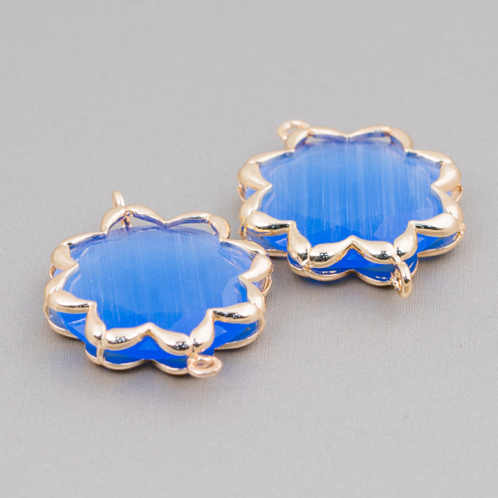 Connettore Componente Di Ottone Con Occhio Di Gatto Stella Del Mattino 25mm 4pz Blu Chiaro