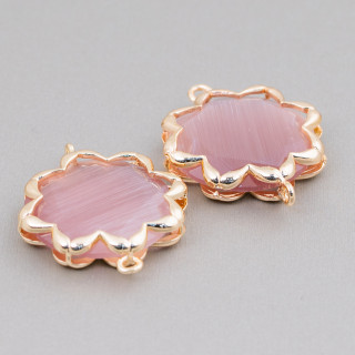 Σύνδεσμος ορειχάλκινου εξαρτήματος με Cat's Eye Morning Star 25mm 4τμχ Πούδρα