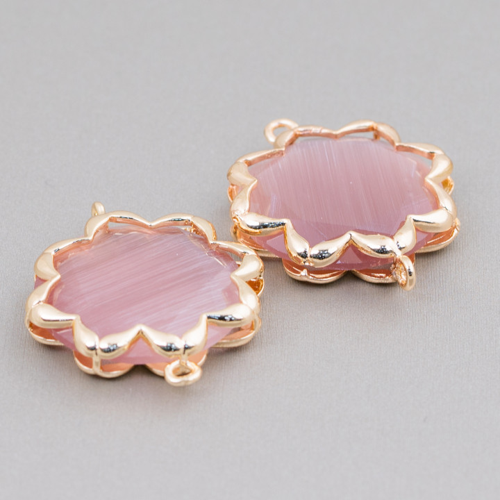 Σύνδεσμος ορειχάλκινου εξαρτήματος με Cat's Eye Morning Star 25mm 4τμχ Πούδρα