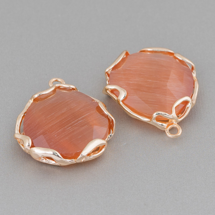 Irregular Brass Component Connector with Cat's Eye 24mm 4pcs Golden Ground