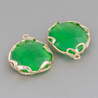 Conector de componente de latón irregular con ojo de gato 24 mm 4 piezas verde dorado