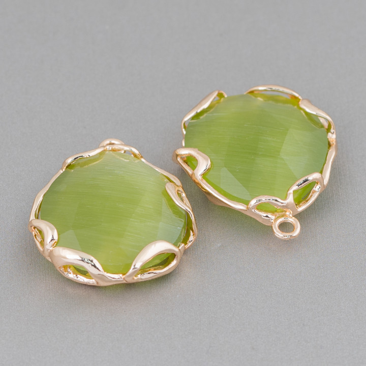 Conector de componente de latón irregular con ojo de gato 24 mm 4 piezas Verde bosque dorado