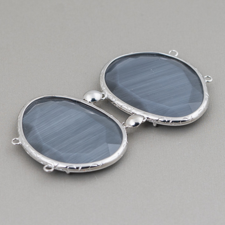 Central Brass Component With Cat's Eye With Rings 40x65mm