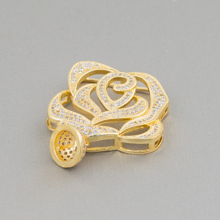 Central Brass Component With Golden Zircons 30x35mm