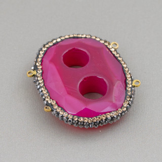 Zentraler Bestandteil aus Hartgestein mit Markasit Strass 40x34mm Fuchsia Achat