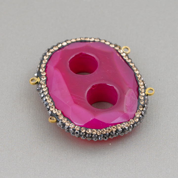 Composant Central De Pierres Dures Avec Marcassite Strass 40x34mm Agate Fuchsia