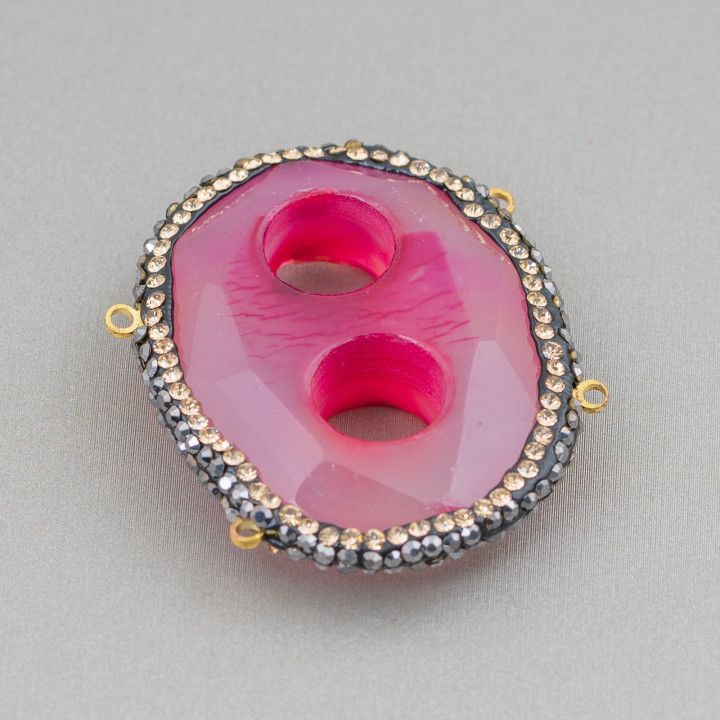 Componente Centrale Di Pietre Dure Con Strass Marcasite 40x34mm Agata Fucsia Chiaro