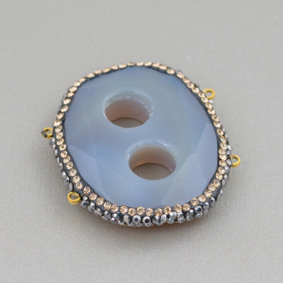 Composant central de pierres dures avec marcassite Strass 40x34mm Agate grise