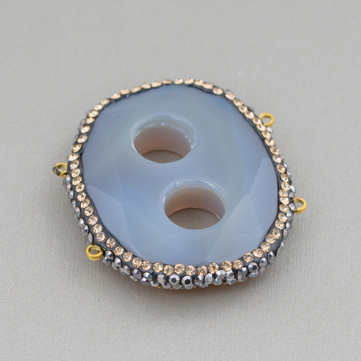 Componente Centrale Di Pietre Dure Con Strass Marcasite 40x34mm Agata Grigia
