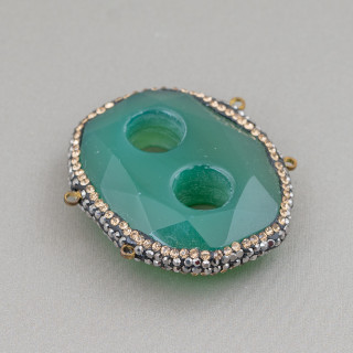 Componente Central De Piedras Duras Con Marcasita Strass 40x34mm Ágata Verde