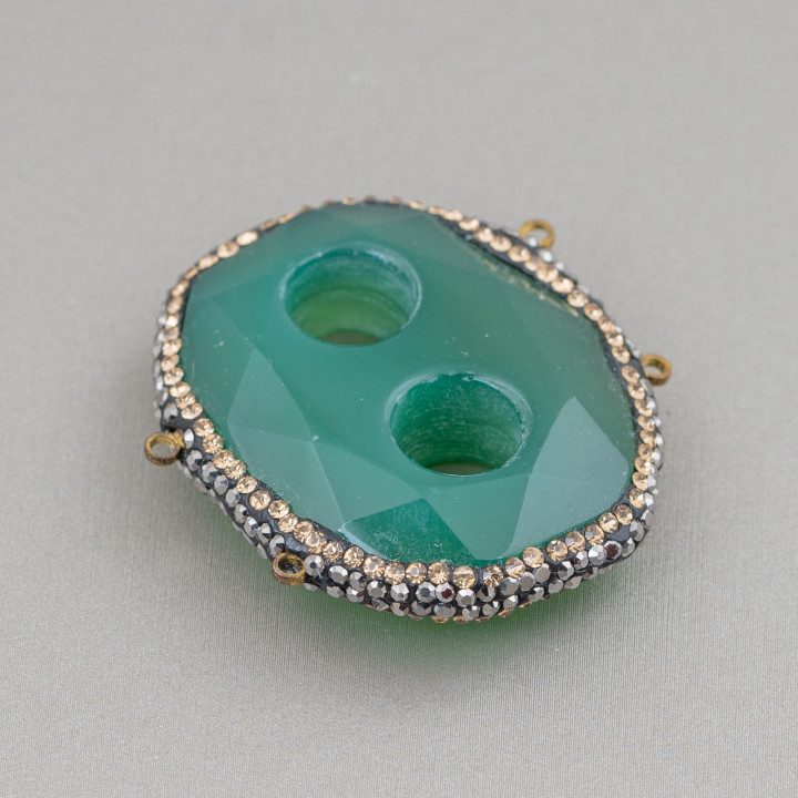 Componente Central De Piedras Duras Con Marcasita Strass 40x34mm Ágata Verde