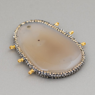 Composant de connecteur d'agate et marcasitye strass avec anneaux 40-65mm 1pc