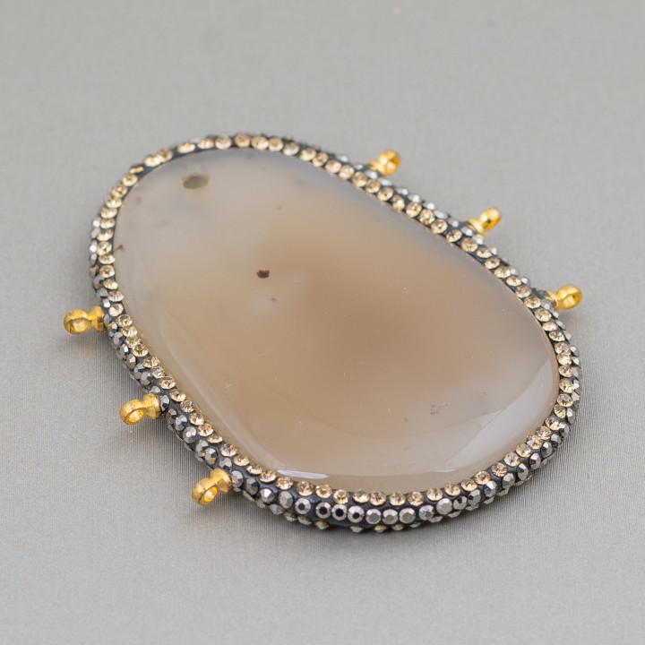 Verbindungselement aus Achat und Markasitye-Strass mit Ringen 40-65 mm 1 Stk