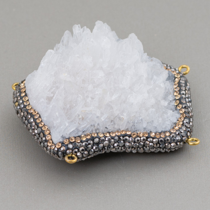 Componente Connettore Di Quarzi Grezzi E Marcasite Strass 30-40mm 1pz