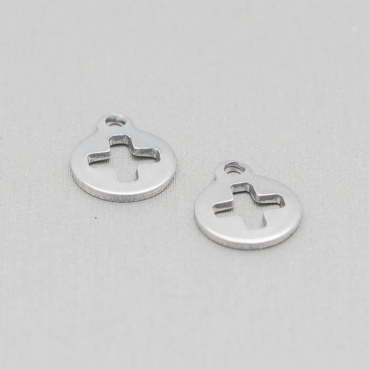 Round Steel Component Perforated Cross Pendant 10mm 120pcs
