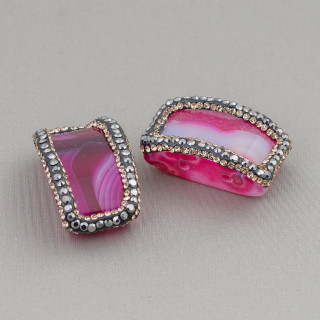 Komponente aus Achat mit Markasit-Strass 2Stk. 16x26mm Fuchsia