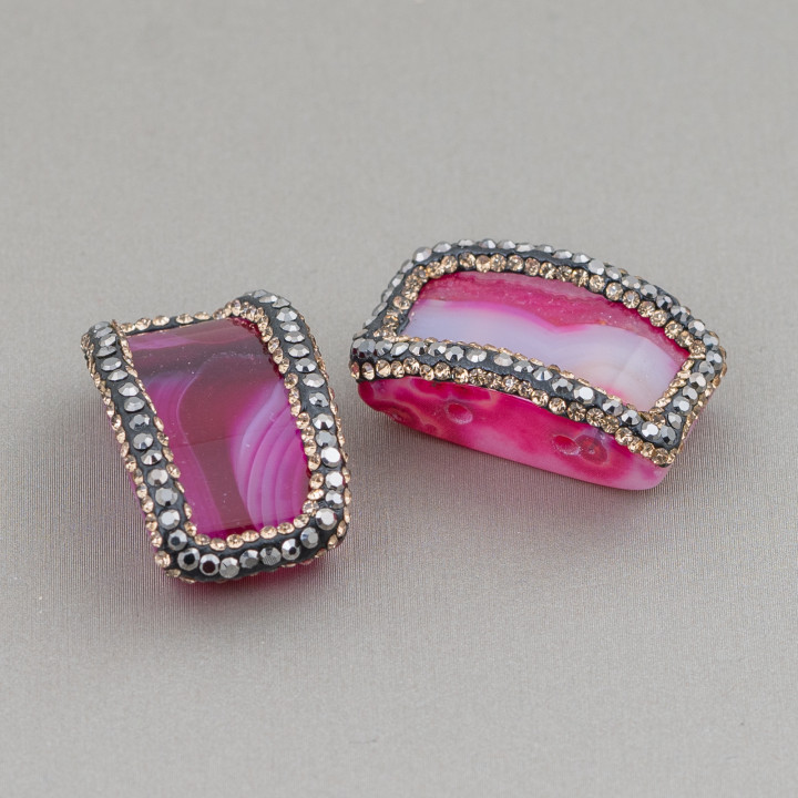 Komponente aus Achat mit Markasit-Strass 2Stk. 16x26mm Fuchsia