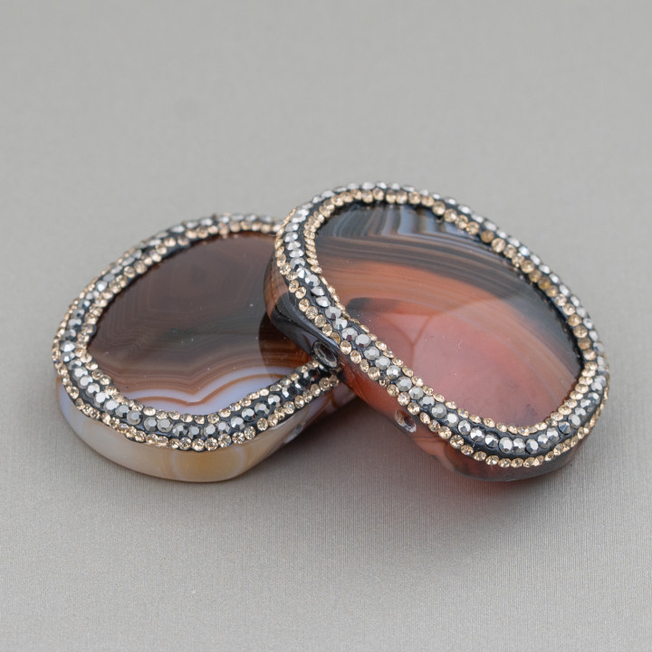 Ágata Componente Con Marcasita Strass 38x30mm 2pcs Ágata Marrón
