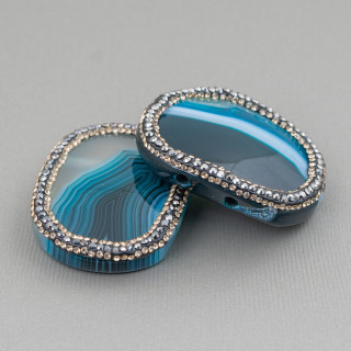 Componente Di Agata Con Strass Marcasite 38x30mm 2pz Agata Verde