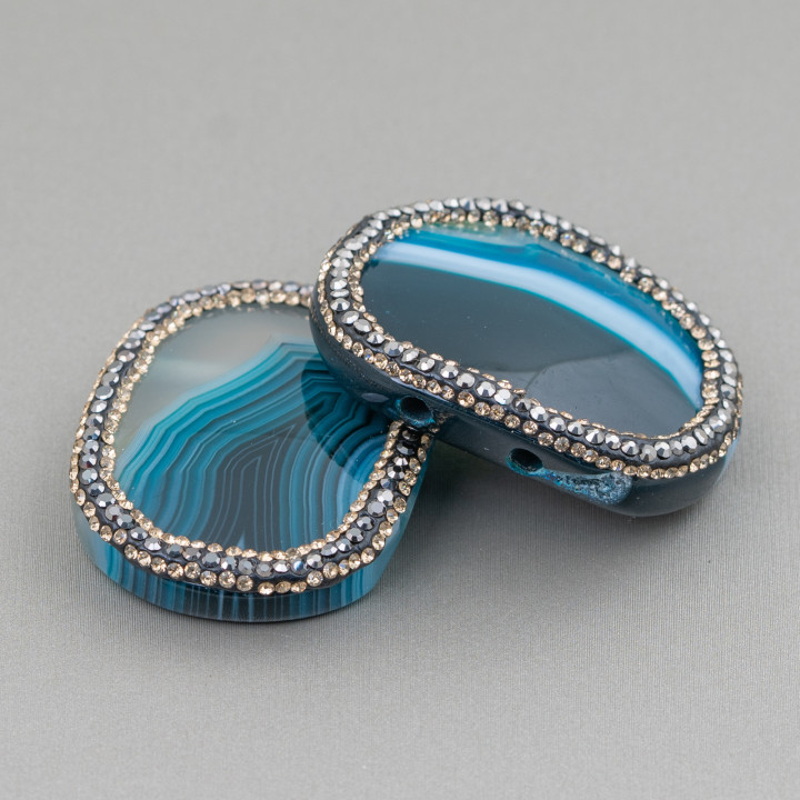 Achat-Komponente mit Markasit-Strass 38 x 30 mm 2 Stück grüner Achat