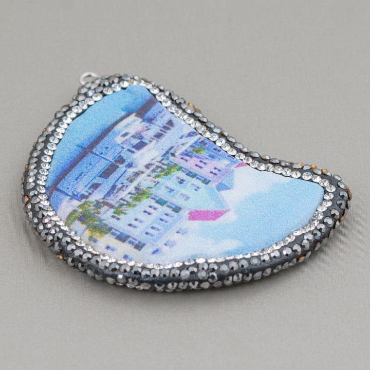 Agate Component Plate With Marcasite Rhinestones Variable Size 38-65mm 1pc MOD3