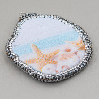 Agate Component Plate With Marcasite Rhinestones Variable Size 38-65mm 1pc MOD5