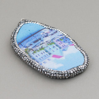 Αχάτης Component Plate With Marcasite Rhinestones Variable Size 38-65mm 1pc MOD6