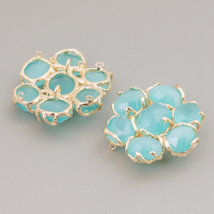 Ορειχάλκινο Ενδιάμεσο Εξάρτημα Με 7 Cat's Eye Cabochons 1τμχ Aqua