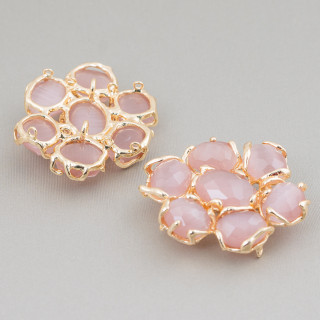 Messing-Zwischenkomponente mit 7 Katzenaugen-Cabochons 1pc Pulver